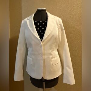 New York & Company White Tailored Blazer Size 14 Fitted Cotton Stretch